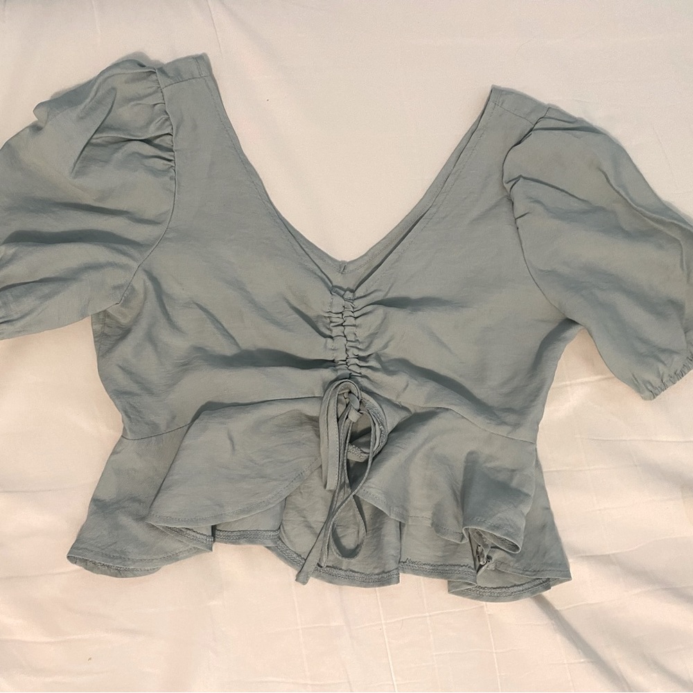 Sage puff sleeve top